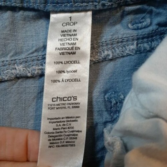 CHICOS Sz 1 8 Crop Women Platinum Collection Chambray Lightweight Wide Leg Pants - Picture 8 of 8